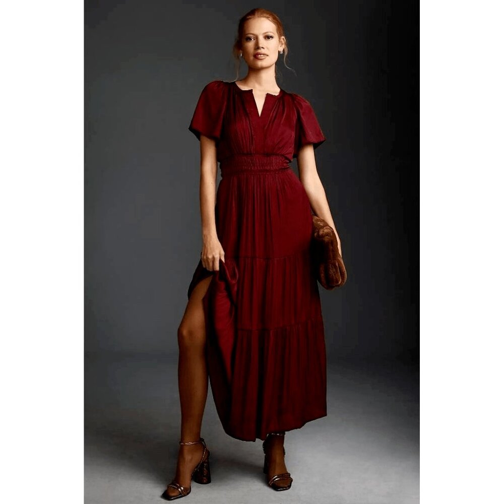 NWOT Anthropologie Somerset Maxi Dress Satin Edition in Wine sz XS